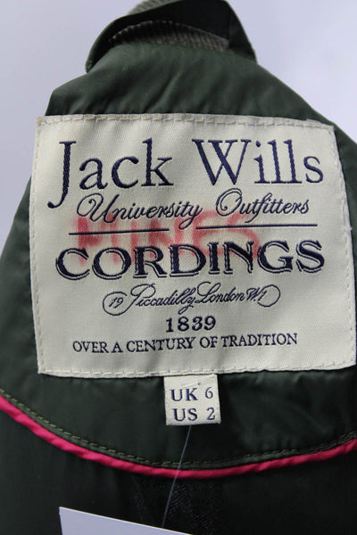 Jack Wills Womens Army Green Quilted Mock Neck Full Zip Coat Jacket Size 2