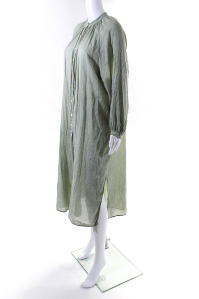 Johanna Paris Womens Long Sleeve Button Down Dress Green Cotton Size Small