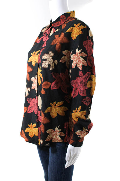 Harve Benard Womens Black Orange Silk Floral Long Sleeve Blouse Top Size 8