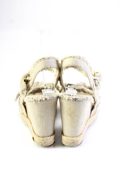 The Original Car Shoe Womens Canvas Fringe Espadrille Wedge Sandals Ecru Size 7