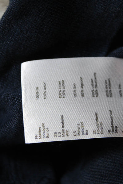 Maje Womens Short Sleeve V Neck Open Knit Trim Tee Shirt Navy Blue Linen Size 1
