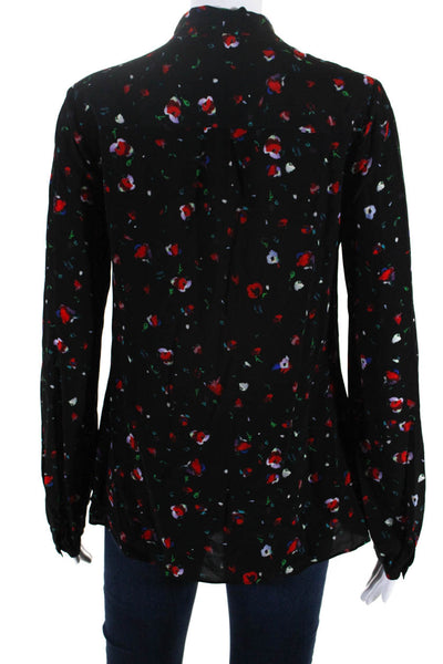 Derek Lam 10 Crosby Womens Long Sleeve Tie V Neck Floral Shirt Black Size 2