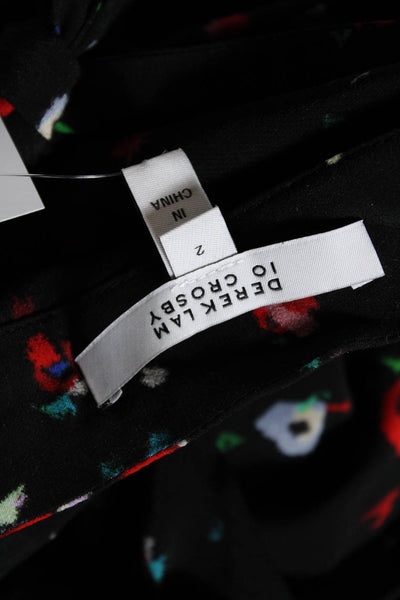 Derek Lam 10 Crosby Womens Long Sleeve Tie V Neck Floral Shirt Black Size 2