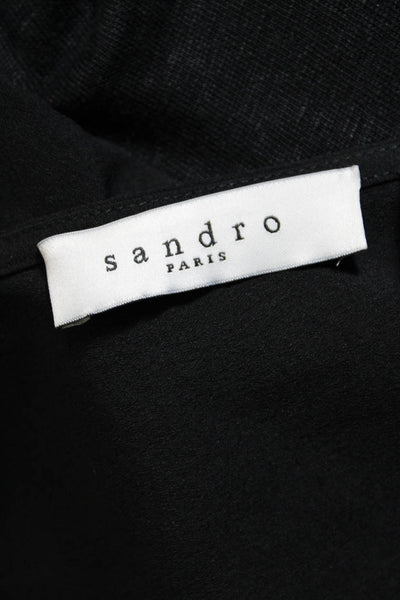 Sandro Womens Sleeveless Open Tie Back Mixed Media Top Black Linen Size 1