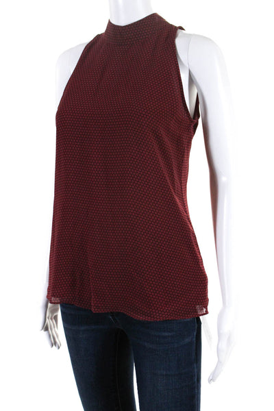Theory Womens Sleeveless Tie Back Dotted Silk Shirt Top Red Black Size Small