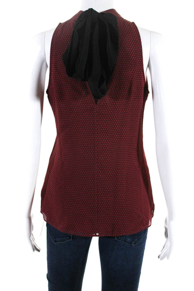 Theory Womens Sleeveless Tie Back Dotted Silk Shirt Top Red Black Size Small