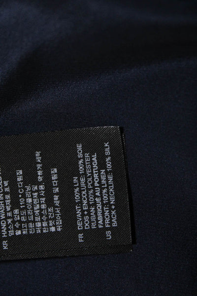 Sandro Womens Long Sleeve Open Back Mixed Media Shirt Blue Silk Linen Size 1