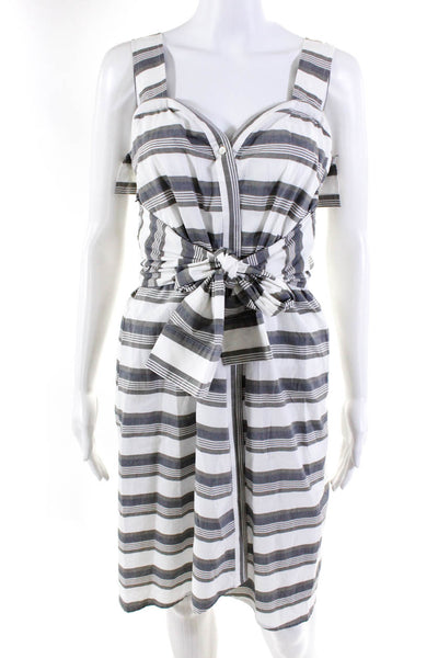 10 Crosby Derek Lam Womens Striped Sleeveless Dress White Gray Size 4