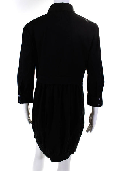 Theory Womens Cotton 3/4 Sleeve Collared Empire Waist Shirt Dress Black Size 6