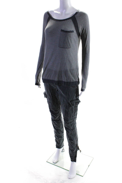 Rag & Bone Women's Long Sleeve Stripped Crew Neck T-Shirt Black Size S Lot 2