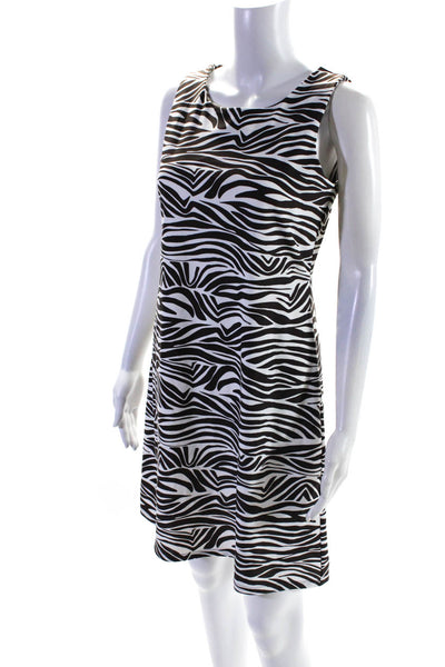 Jude Connally Womens Zebra Print Round Neck Knee Length Dress White Brown Size S