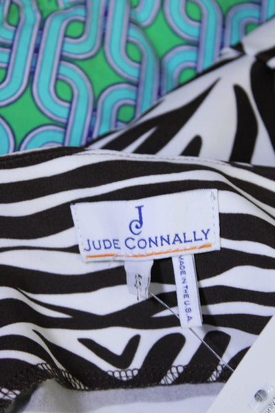 Jude Connally Womens Zebra Print Round Neck Knee Length Dress White Brown Size S
