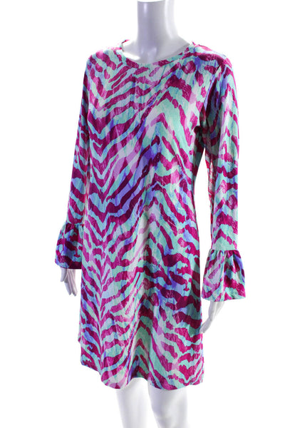Ibkul Womens Zebra Print Round Neck Flared Sleeve Midi Dress Multicolor Size S