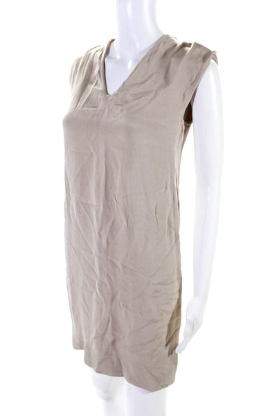 'S Max Mara Womens Scoop Neck Sleeveless Solid Midi Dress Beige Size Small