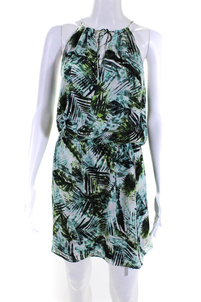 Parker Womens Sleeveless Mini High Neck Silk Keyhole Jungle Dress Green Medium