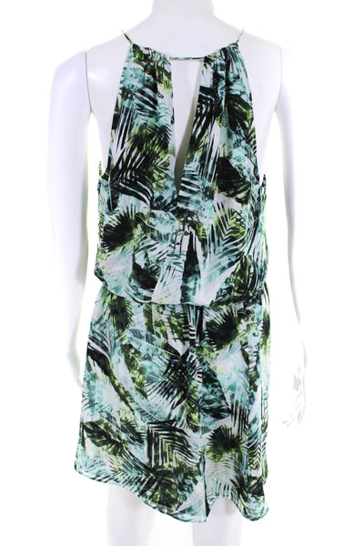 Parker Womens Sleeveless Mini High Neck Silk Keyhole Jungle Dress Green Medium