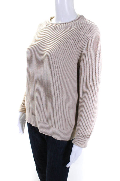 J Crew Womens Long Sleeve Ribbed Knit Boxy Crew Neck Sweater Brown Size Small