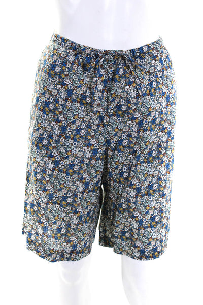 APOF Womens High Rise Drawstring Floral Shorts Blue Multi Cotton Size Small