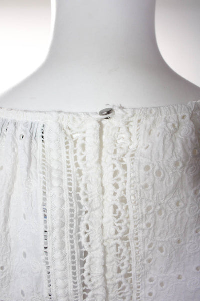 Suncoo Womens Long Sleeve Lace Ruffled Trim Scoop Neck Shirt White Size 1