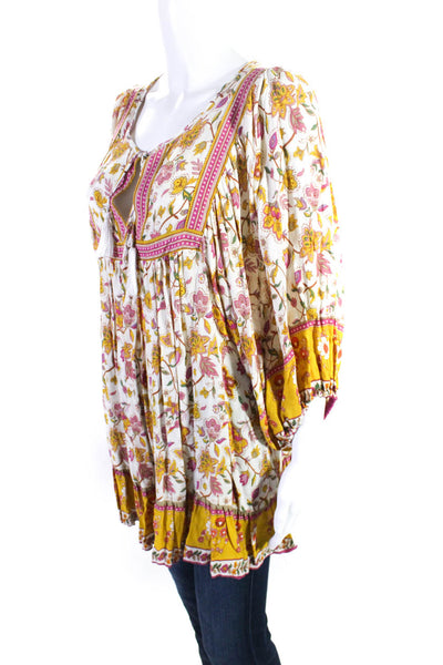 Rachel Zoe Womens Floral Print Short Sleeve Tunic Blouse Top Multicolor Size M