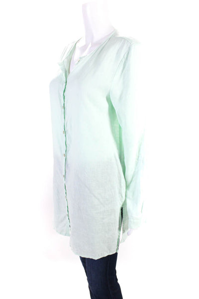 Eileen Fisher Womens Round Neck Split Hem Button Down Tunic Top Green Size S