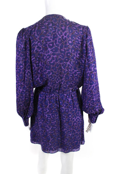 Parker Women's Long Sleeve V-Neck Animal Print Mini Dress Purple Size M