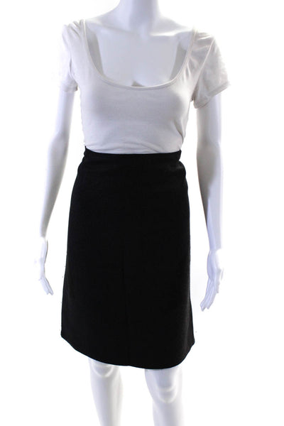 Rena Lange Womens Black Silk Knit Zip Back Knee Length Pencil Skirt Size 12