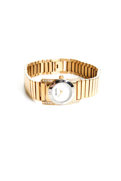 Folli Follie Women's Gold Tone Omega Chain Crystal 23mm Square Face Watch