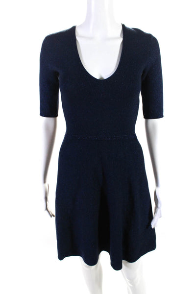 Club Monaco Women's Short Sleeve V Neck A Line Mini Dress Blue Size XS