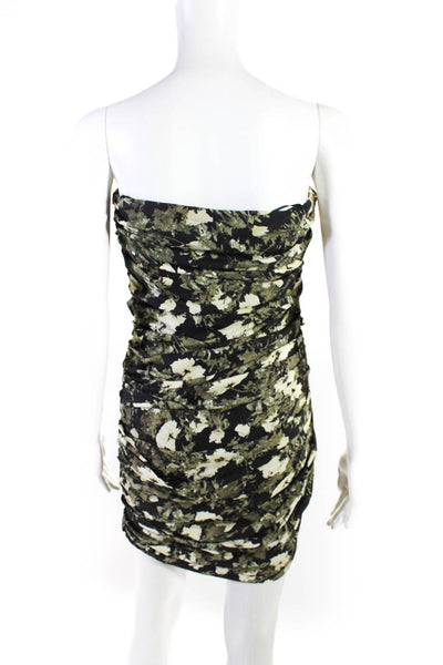 Elizabeth and James Women's Strapless Floral Ruched Mini Dress Green Size 2