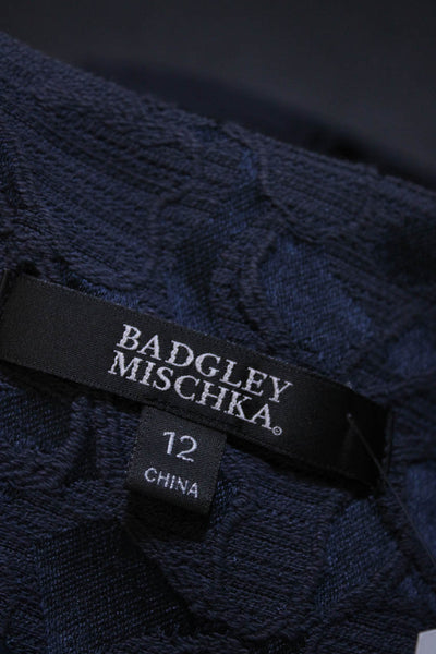 Badgley Mischka Womens Blue Textured Crew Neck Open Front Jacket Size 12