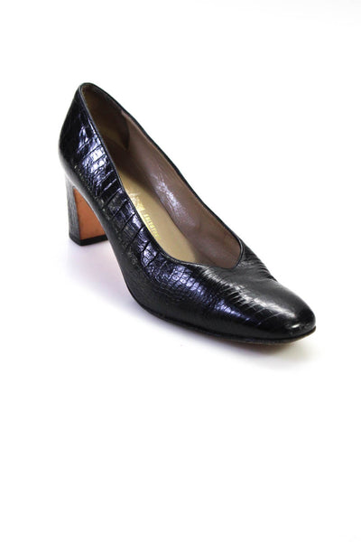 Salvatore Ferragamo Womens Black Reptile Skin Print Sandals Shoes Size 7.5