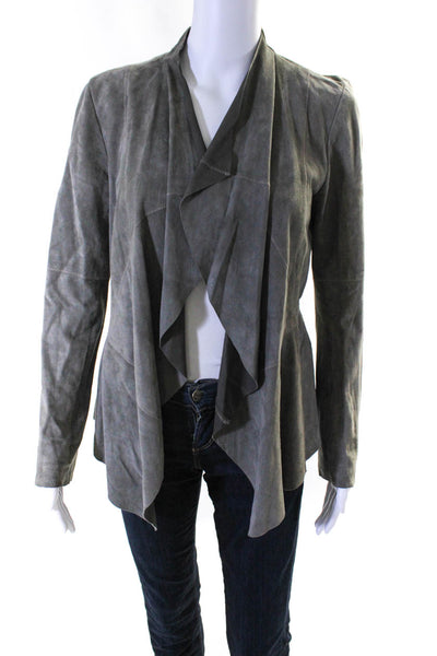 Illia Womens Suede Draped Open Front Long Sleeve Blouse Top Gray Size 4