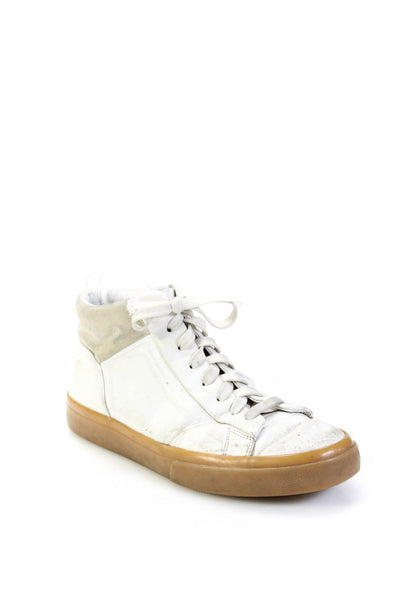 Vince Men's High Top Laced Leather Fashion Sneakers White Brown Size 7.5M