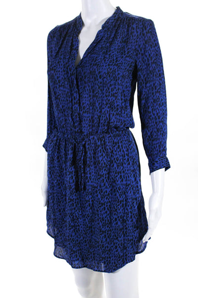T. Babaton Womens Silk Cheetah Ruched Empire Waist Midi Dress Blue Size 2XS
