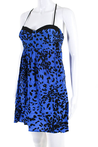 Yumi Kim Womens Silk Abstract Spotted Corset Fit & Flare Midi Dress Blue Size XS
