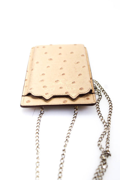 Charlotte Olympia Leather Cat Face Decal Gold Chain Crossbody Phone Holder Beige