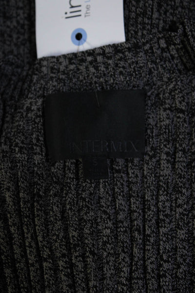 Intermix Womens Ribbed Knit V-Neck Long Sleeve Sweater Dress Gray Size S