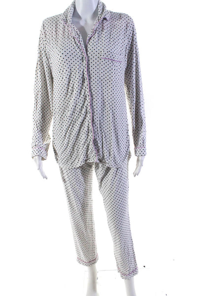 Ekouaer Women's Collared Polka Dot Button Up Top White Size S Lot 2