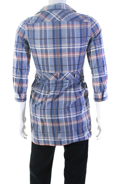 Theory Men's Collared Plaid Button Down Top Blue Size 6