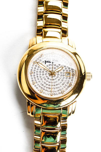 Folli Follie Women's Chunky Gold Tone Crystal 45mm Round Face Wristwatch