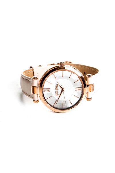 Folli Follie Women's Pink Leather Strap 35mm Rose Gold Tone Round Face Watch