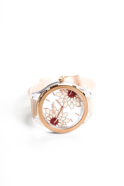 Folli Follie Women's Pink Jelly Strap 35mm Floral Round Face Watch