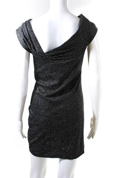 IRO Womens Black Metallic Silver Striped V-Neck Sleeveless Mini Dress Size 38
