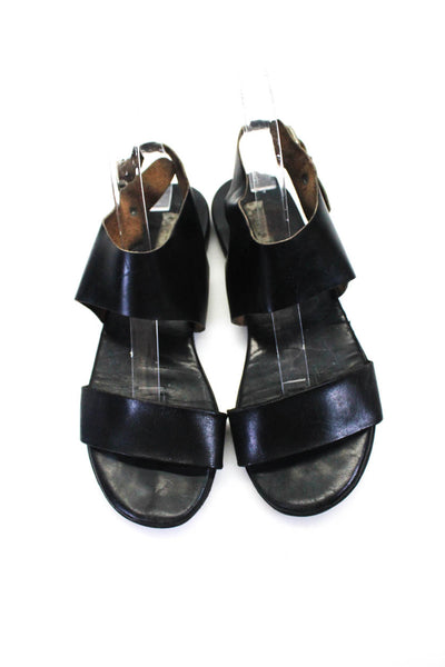 ACNE Studios Women's Leather Ankle Strap Flat Sandals Black Size 8