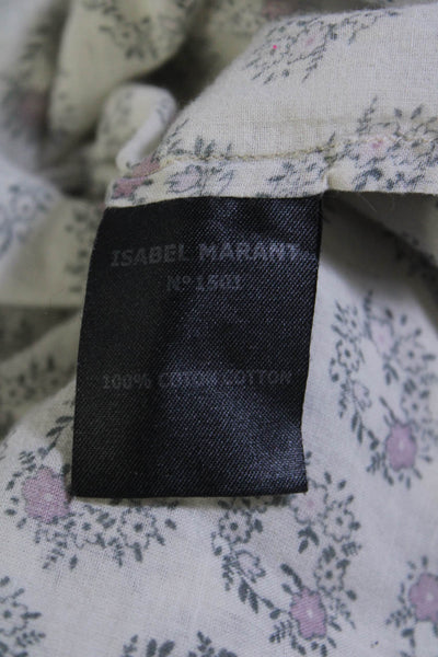 Etoile Isabel Marant Women's Cotton 3/4 Sleeve Floral Blouse White Size 1