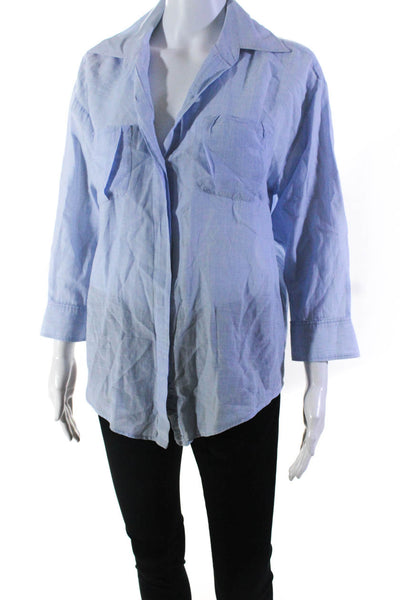Elizabeth and James Women's Cotton Long Sleeve Button Down Shirt Blue Size XS