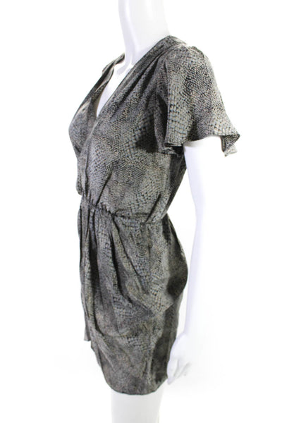 Amanda Uprichard Womens Silk Animal Short Sleeve Wrap Midi Dress Gray Size P
