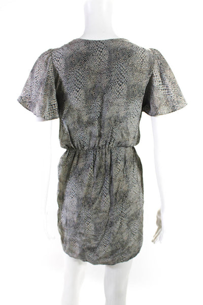 Amanda Uprichard Womens Silk Animal Short Sleeve Wrap Midi Dress Gray Size P