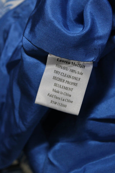 Lauren Moffatt Womens Silk Abstract Striped Ruched Empire Dress Blue Size 0